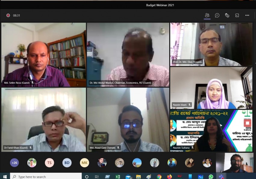 বরেন্দ্র বিশ্ববিদ্যালয়ে জাতীয় বাজেট পর্যালোচনা ২০২১-২২ শীর্ষক ওয়েবিনার অনুষ্ঠিত 
